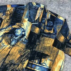 Kani 23 Denim Shirt Mens‎ XXL Abstract Graphic Button Up Vtg Style Retro HipHop